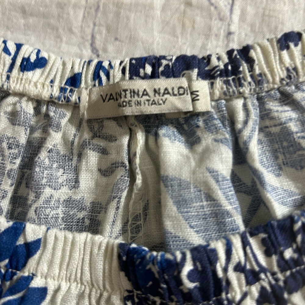 VALENTINA NALDI MADE IN ITALY OFF THE SHOULDER LINEN NAVY & BEIGE WOMENS DRESS M - Picture 7 of 11